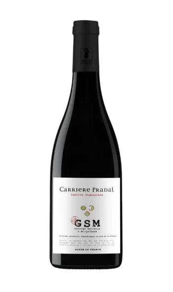 Bouteille de vin rouge GSM de Carriere Pradal situé dans le Languedoc