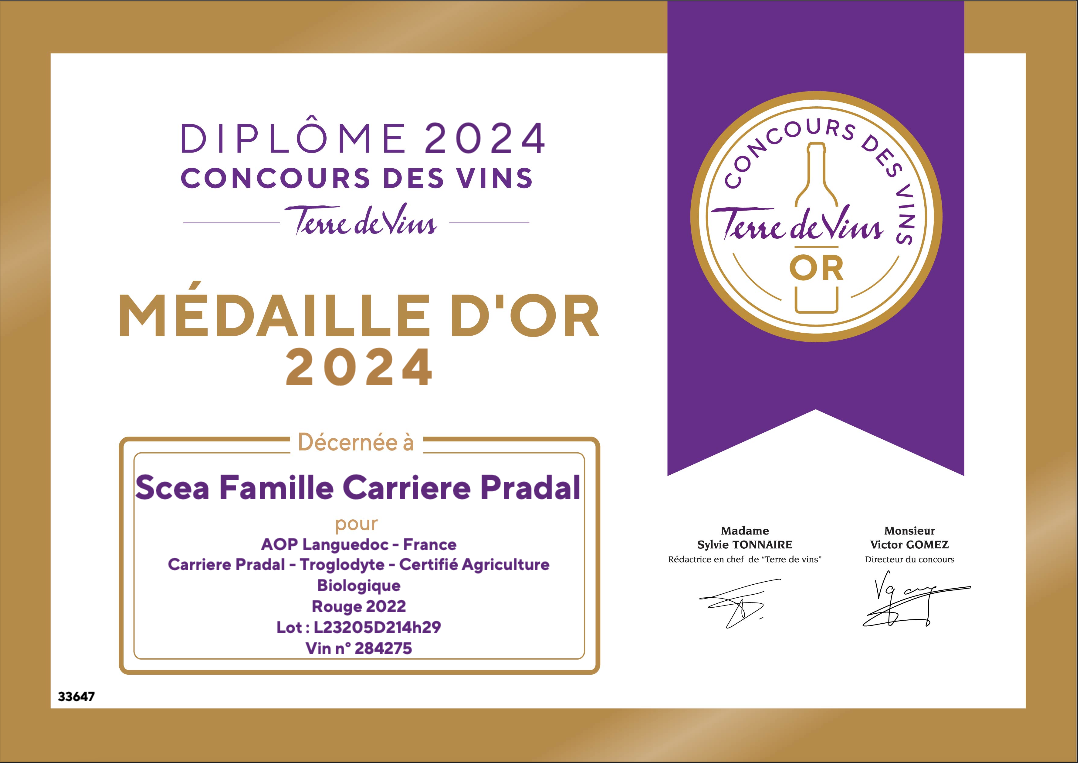 Médaille d'Or du Concours des Vins - Terre de Vins 2024